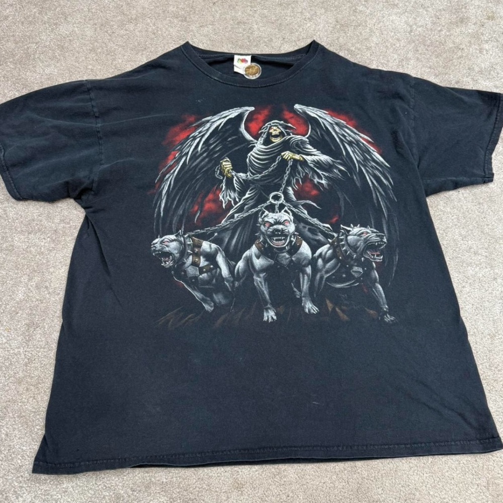 Grim Reaper Death Angel Hell Hounds Pit Bulls Skeleton Black Shirt - XL